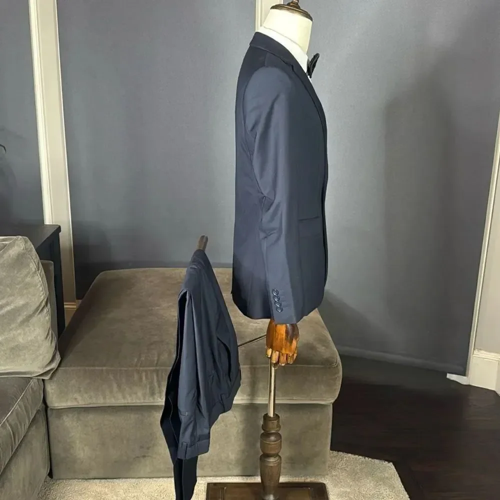 Men’s Dark Blue 2 Piece Formal Suit Notched Lapel Size 34 Jacket 31 Pants NEW